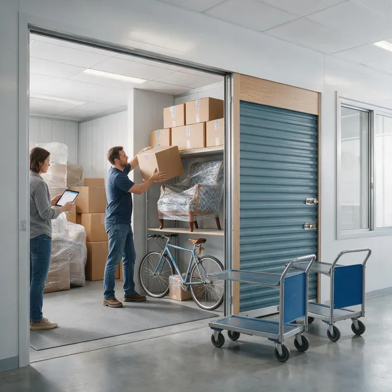 Movers carrying a blanket-wrapped cabinet through a doorway